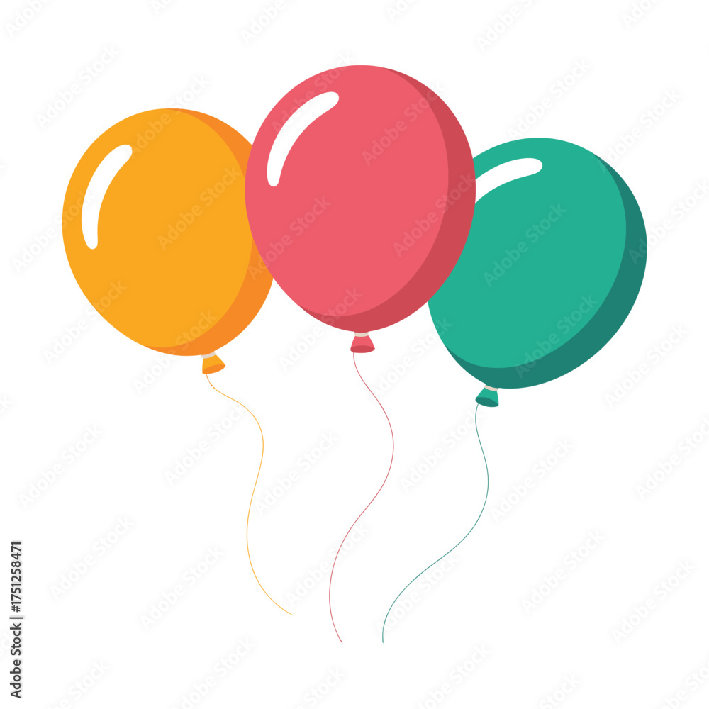 Naklejka premium Three colorful balloons floating together on white background