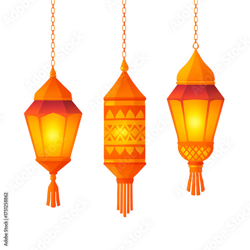 Diwali lanterns isolated on transparent background