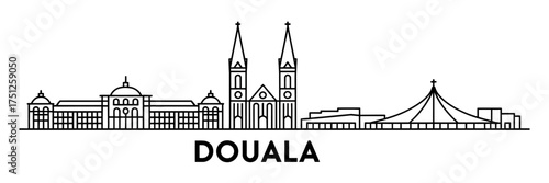 Douala Cameroon Skyline Illustration Vector Graphic Minimalist Cityscape Outline Design Depicting Landmarks and Buildings on a White Background