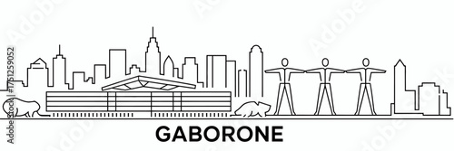 Gaborone Botswana Skyline Illustration with Monuments People and Wildlife Silhouette Modern City View Travel Icon Landmark Urban Landscape