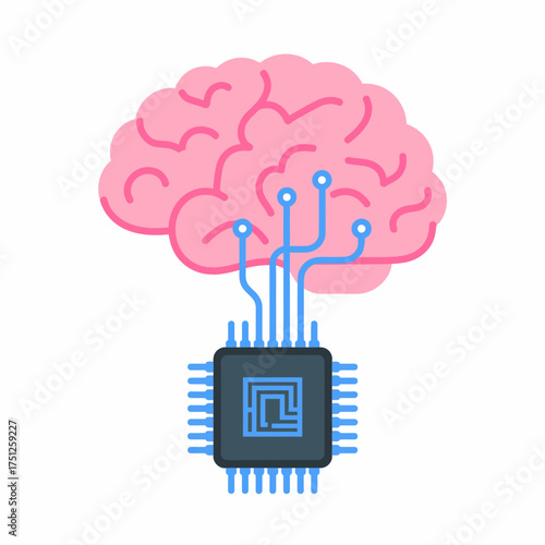 Artificial Intelligence and Human Brain Connection Illustrated by Processor and Pink Brain Design for Futuristic Technology