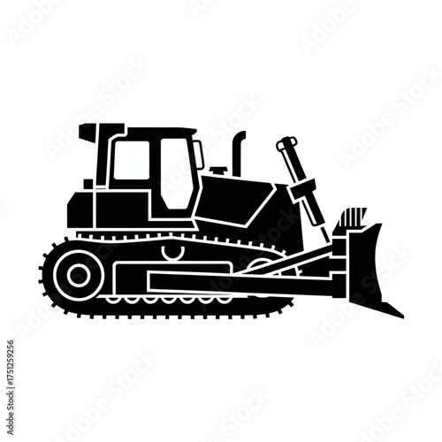 Black and White Silhouette of Bulldozer Heavy Machinery Construction Equipment Industrial Vehicle Powerful Machine Engineering and Transport Solutions