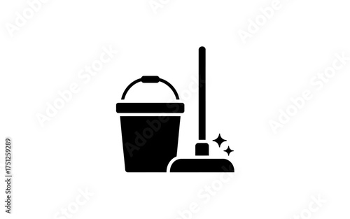 Cleaning Tools Minimalist Vector Illustration of Bucket and Mop Representing Housekeeping and Hygiene Services for a Tidy Environment