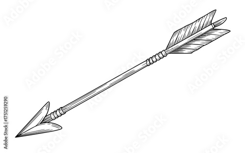 Detailed Hand Drawn Arrow Illustration for Archery and Historical Design Projects Isolated on White Background