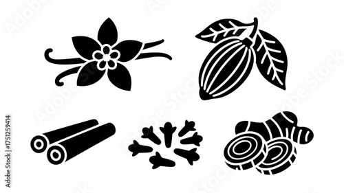 Culinary spice ingredients in black and white vector format perfect for graphic design projects and cooking related illustrations