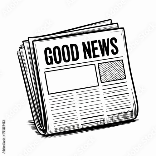 Illustration of a Newspaper Stack with Headline Good News for Positive Messaging and Announcements in Media Design