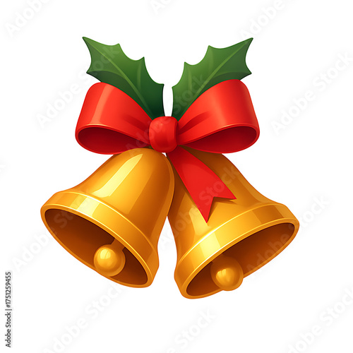 Golden Christmas bells isolated on transparent background