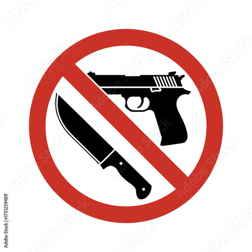 No Guns and Knives Allowed Sign with Red Circle and Slash Represents Safety and Security Policies