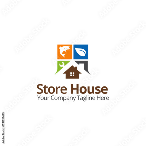Store House Logo Design with Building and Warehouse Symbol Representing Storage, Logistics, Distribution, and Business Management