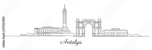 Antalya Skyline Single Line Drawing Minimalist Cityscape Vector Illustration Turkey Travel Souvenir Design for Prints
