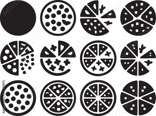 Set of Silhouette Full Size Pizza Fast Food Illustrator Artwork