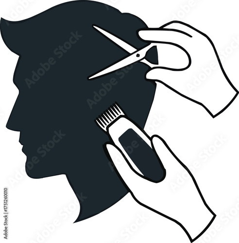 Male Barber Cutting Hair Silhouette – Men’s Grooming and Professional Training Vector