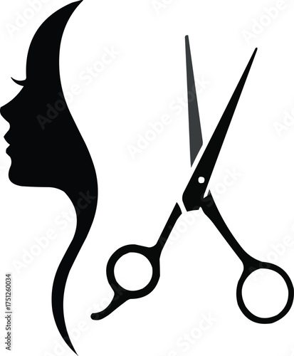 Silhouette of hair cutting vector, stylist with scissors