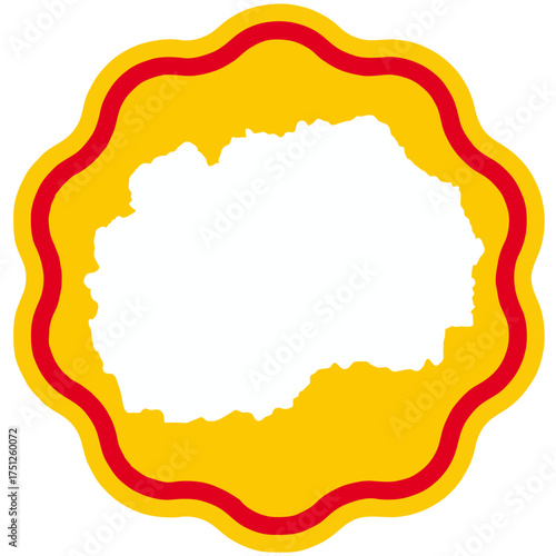 NORTH MACEDONIA map design on flag colour badge shape icon, NORTH MACEDONIA's badge sticker with flag colors	