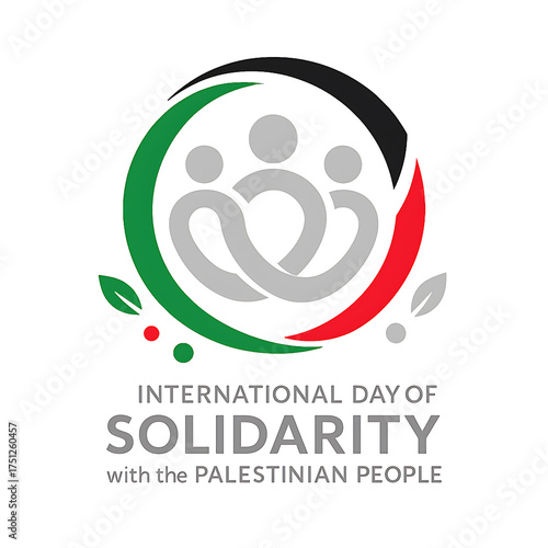 International day of solidarity with the palestinian people emblem featuring unity symbol in red black green colors for peace and freedom concept