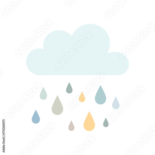 Soft pastel cloud raining gentle drops in a minimalist style