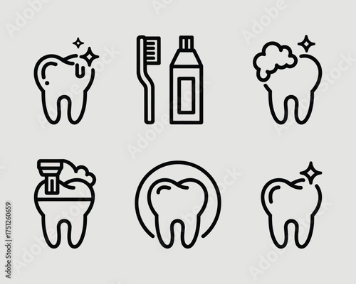 Minimalist dental icons clean teeth toothbrush paste dental care vector graphics eps silhouette