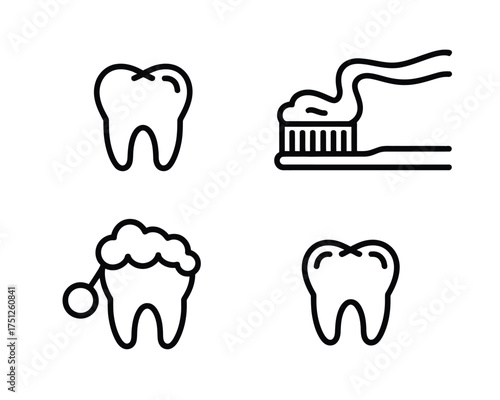 Minimalist black and white line art icons representing dental care and healthy teeth silhouette