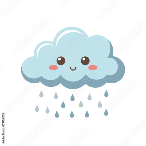 Cute happy smiling cloud raining drops cartoon illustration