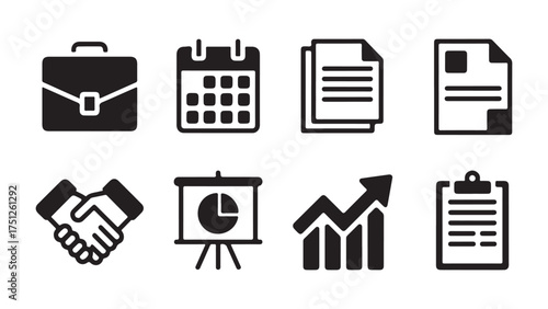 Modern Business Vector Icons – Corporate Office, Finance, and Management Elements in Minimal Design