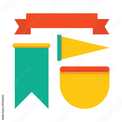 Collection of colorful flat design banners and pennants for decoration