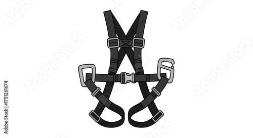Black Safety Harness with Metal Buckles and Straps.