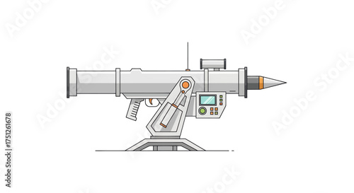 Futuristic Silver Rocket Launcher with Targeting System and Stand.