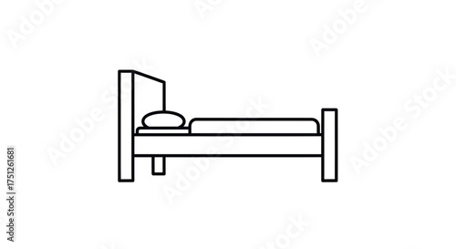 Simple Line Drawing of a Bed with Pillow.