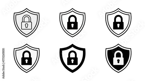 Vector art of padlock inside shield for security and protection concept in various styles for web design and mobile application