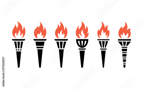 Vector art of collection of colorful torch icons set of different torches with flame for olympic games and sport events