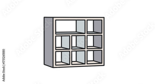 Simple 9-Compartment Cube Organizer Shelving Unit Illustration.