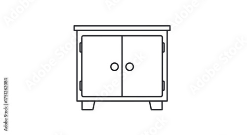 Simple Line Drawing of a Small Cabinet with Two Doors and Small Feet.