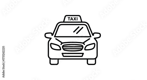 Simple Black and White Taxi Cab Icon Illustration.