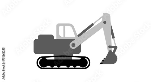 Gray Excavator Machine with Articulated Arm and Bucket.