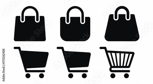 Minimalist black and white shopping icons set vector scalable eps illustration for commerce silhouette