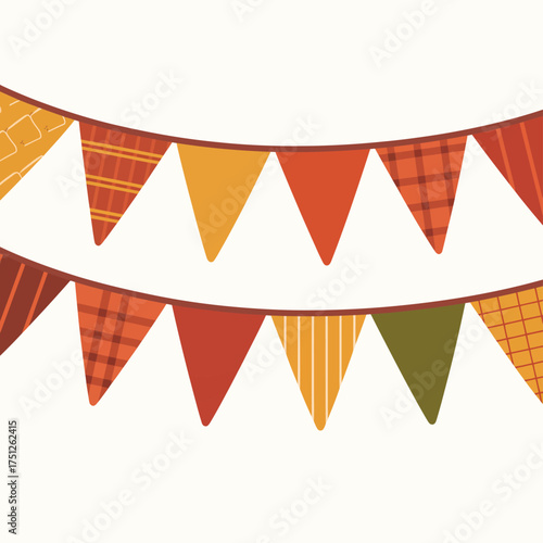 Autumnal bunting flags in warm fall colors with festive patterns