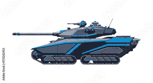 Modern Futuristic Armored Tank with Grey and Blue Design.
