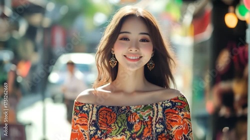 Wallpaper Mural Happy girl walking downtown under sunlight

 Torontodigital.ca