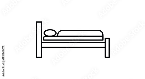Simple Line Art Illustration of a Bed with Pillow and Blanket.
