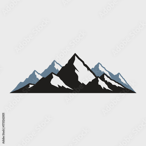 Stylized mountain range illustration with snow-capped peaks.
