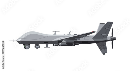 Gray Military Drone Aircraft with Propeller and Wings.