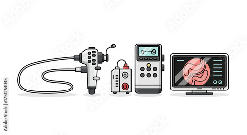 Medical Otoscope and Diagnostic Equipment Set Illustration.