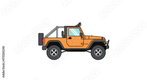 Orange Off-Road Jeep Wrangler with Roll Cage and Snorkel.