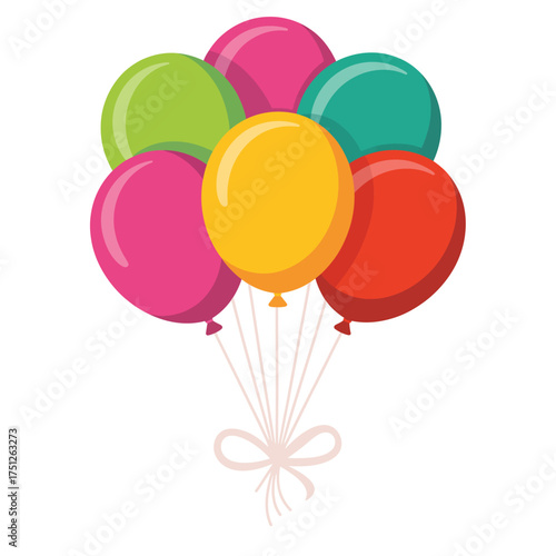 Colorful bunch of balloons tied together with a ribbon