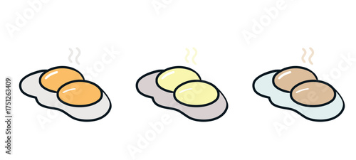 Fried Eggs Icon Set: Sunny Side Up Vector Graphics