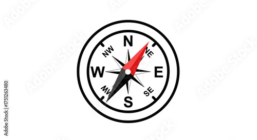 Classic Compass with Red and Black Needle Pointing North.