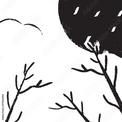 Minimalist Black and White Tree Branch Illustration Abstract Nature Line Art Design