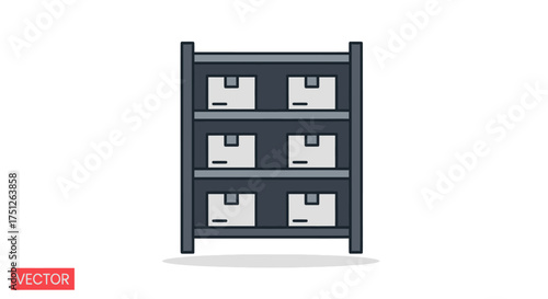 Illustration of a Dark Gray Storage Shelf with Boxes.