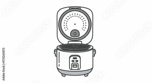 Open Rice Cooker with Control Panel and Inner Pot.