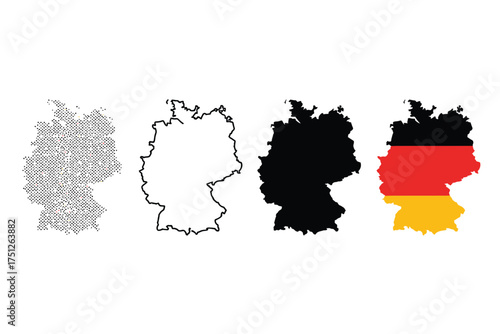 Set of four minimalist vector style germany map icons scalable for versatile use silhouette